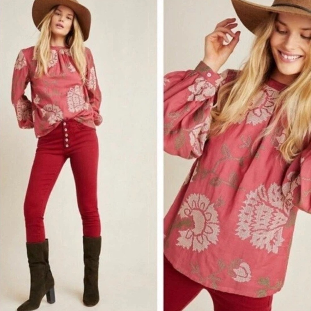 Payal Pratap Anthropologie Rhododendron embroidered Blouse 16W